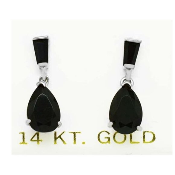 Genuine 2.48 Cts Black Onyx Stud Dangling Earrings 14K White Gold